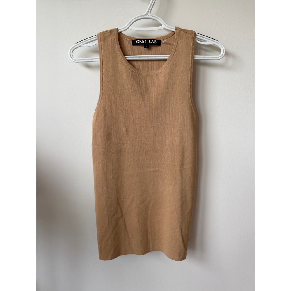 Grey Lab Camel Tan Ribbed Knit Scoop Neck Tank Top Large NWOT